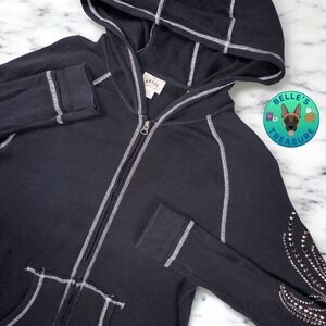 Ariat Jacket Womens XL Black Waffle Knit Thermal Studded Full Zip Top Y2K Grunge